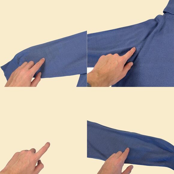 70s/80s Ellen B turtleneck pullover, size 44 vintage blue knit shirtsweater - Picture 3 of 8